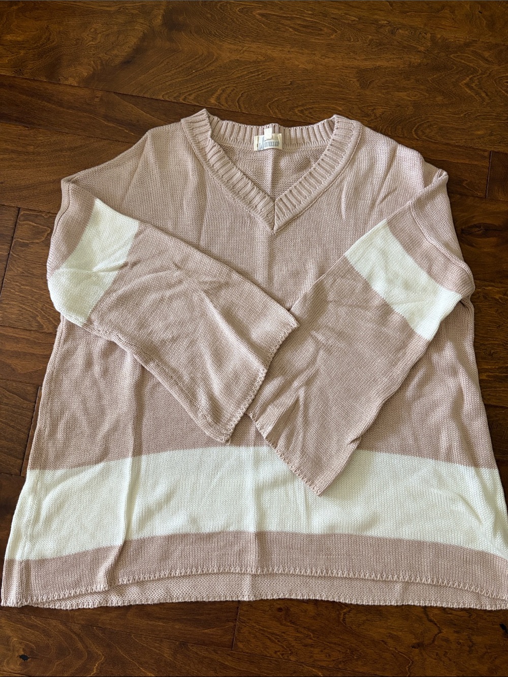 Show Me Your MuMu Blush Pink and Cream Striped V-Neck Sweater